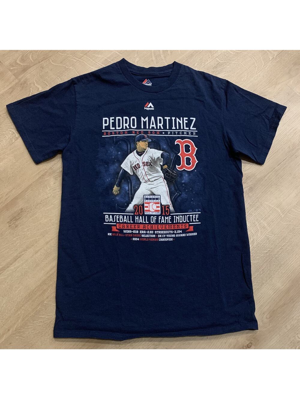 Majestic MLB Boston Red Sox Pedro Martinez 2015 Hall Of Fame T-Shirt Men's Small